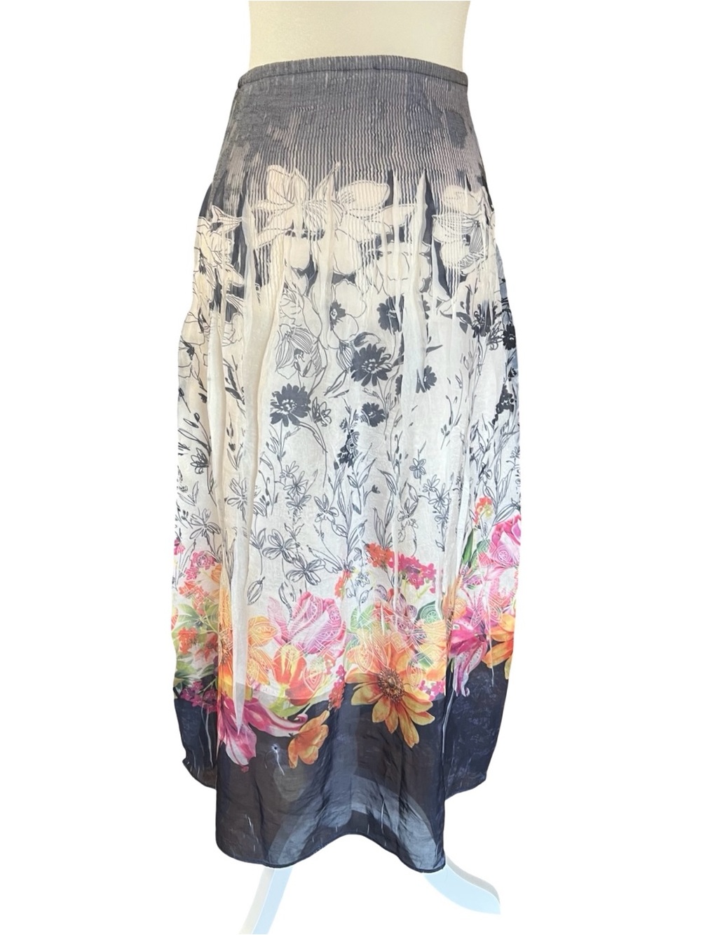 Anthropologie Lapis Boho Dress/ Skirt One Size Smocked Waist Floral Midi Stretch